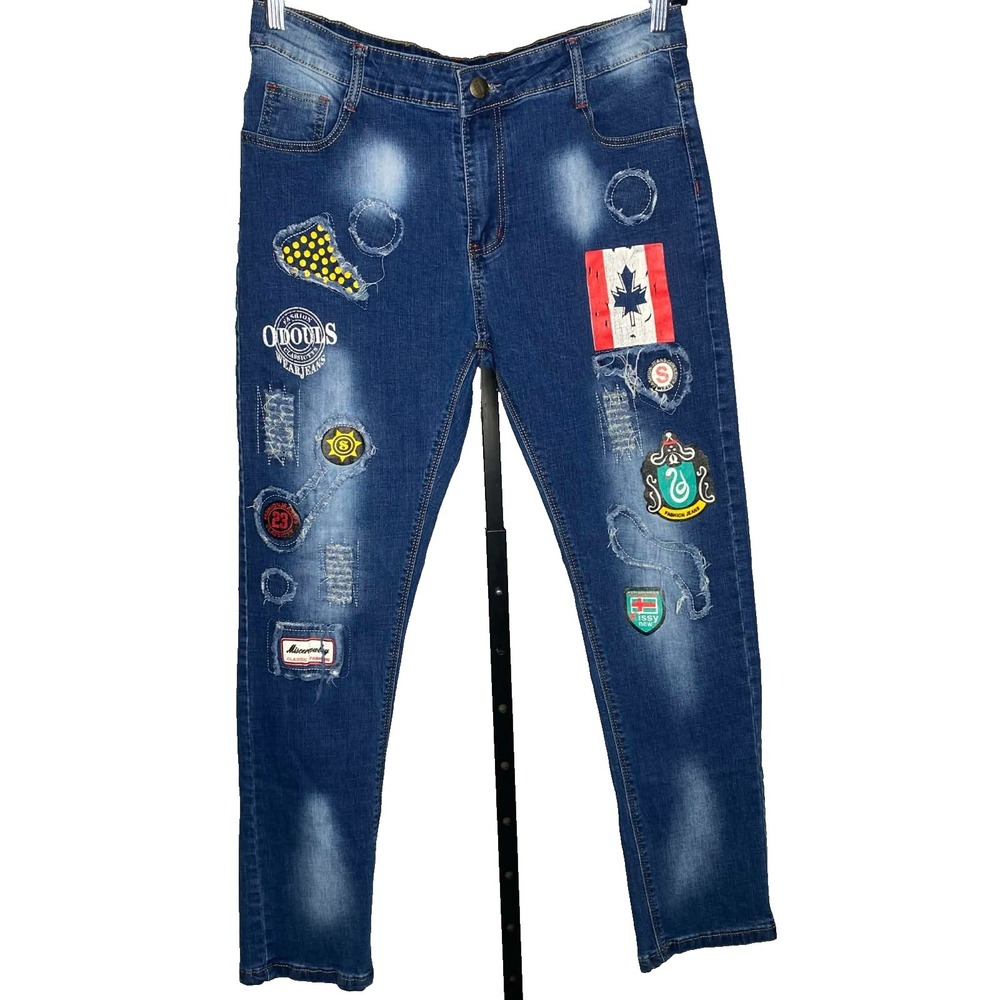 Vintage Distressed Patchwork Street Jeans‎ Y2k Size 36/30 International Rare